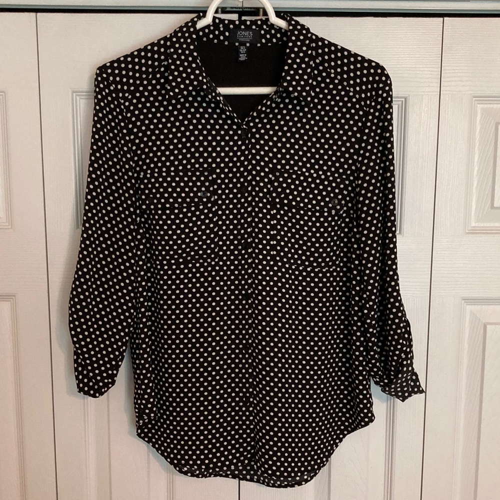 Jones New York Black and White Polka Dot Shirt